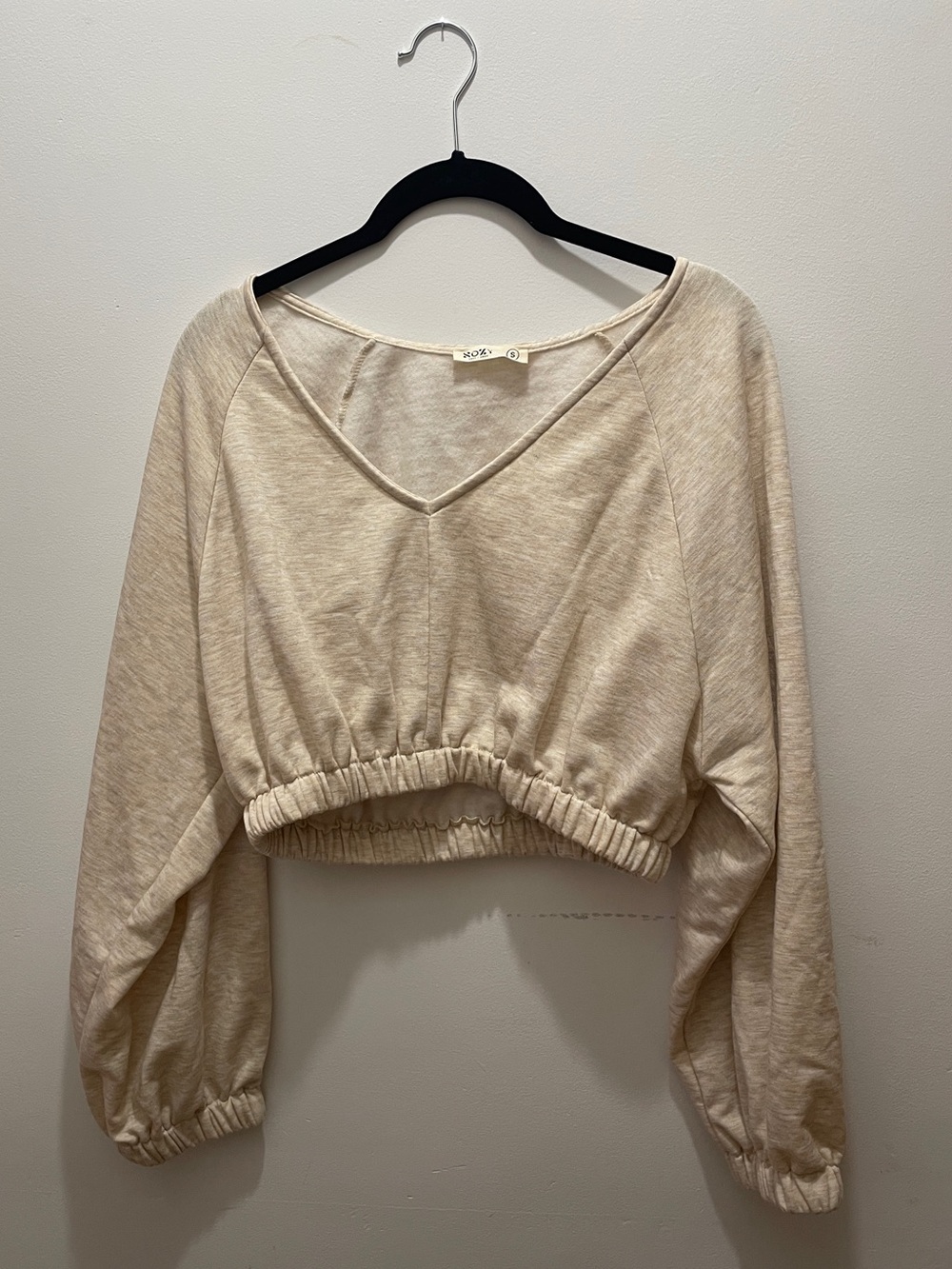 Sozy Beige Cropped V-Neck Cozy Top